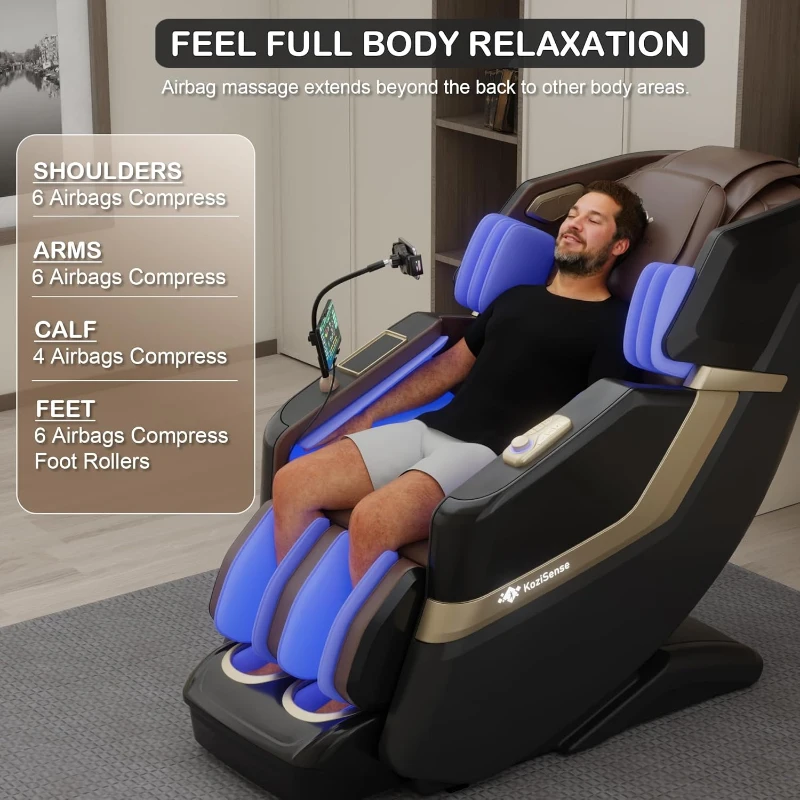 KZ-313 (2026) Full-Body Heated Jade Roller Massage Chair — Deep SL-Track Zero Gravity, 12 Auto Modes, 6 Custom Programs, Backlit Touchscreen, Voice Control & Wireless Charger
