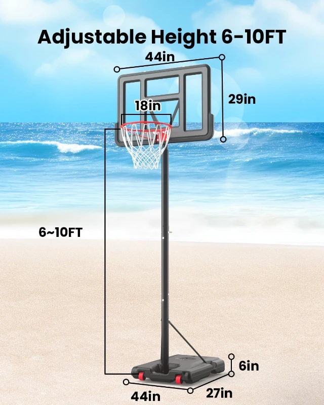 IGL Portable Adjustable Basketball Hoop System 5.6–10 ft, 44-Inch Outdoor Goal with PC Backboard — For Kids, Youth & Adults