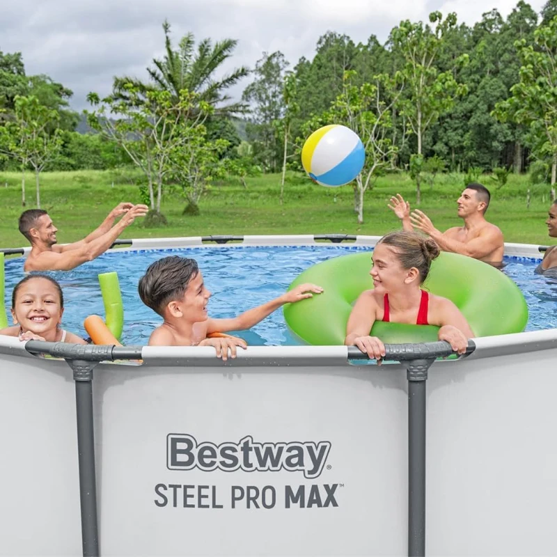 Bestway Steel Pro MAX 2-Pack Above-Ground Round Pool Set — 14 ft x 48 in Metal Frame with 1,000 Filter Pump, Ladder & Cover