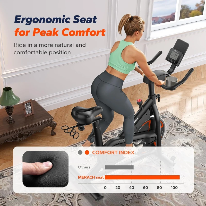 Merach Magnetic Stationary Bike S36 – Low-Noise Home Exercise Bike with Cushioned Seat, 330 lb Capacity, Exclusive App & FantomFite Integration, Tablet Mount and Guided Classes