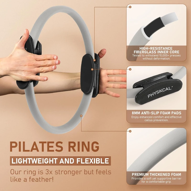 PhysKcal 15"" Pilates Ring Kit with Core Ball, 3 Mini Resistance Loops & 2 Flex Bands — Home Mat Pilates Essential Set