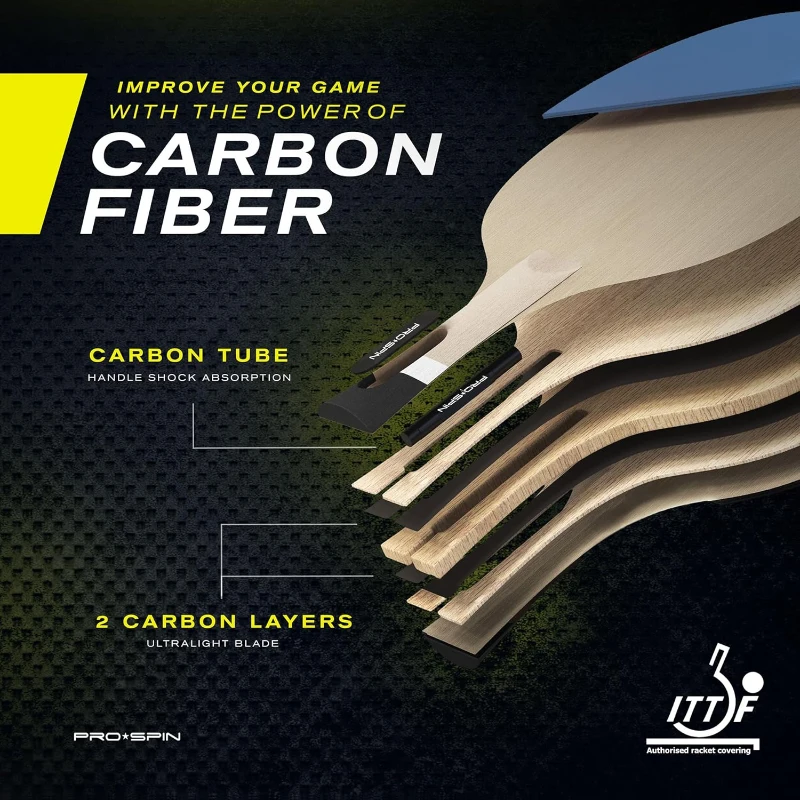 PRO-SPIN Carbon Table Tennis Paddles — Professional 7-Ply Blade, Premium Rubber, 2.0mm Sponge for Superior Control