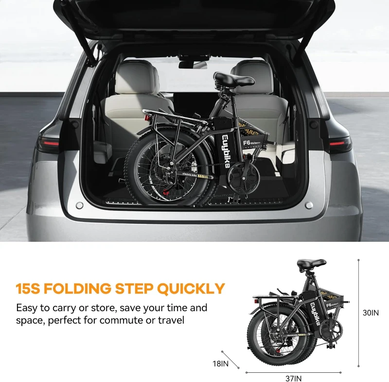 KEBIKO Folding Electric Bike 1000W Peak – 48V 20Ah Removable Battery, 30+ MPH, Up to 80-Mile Range, 20"" Fat Tire Foldable Ebike for Adults (Commute, Beach, Snow)