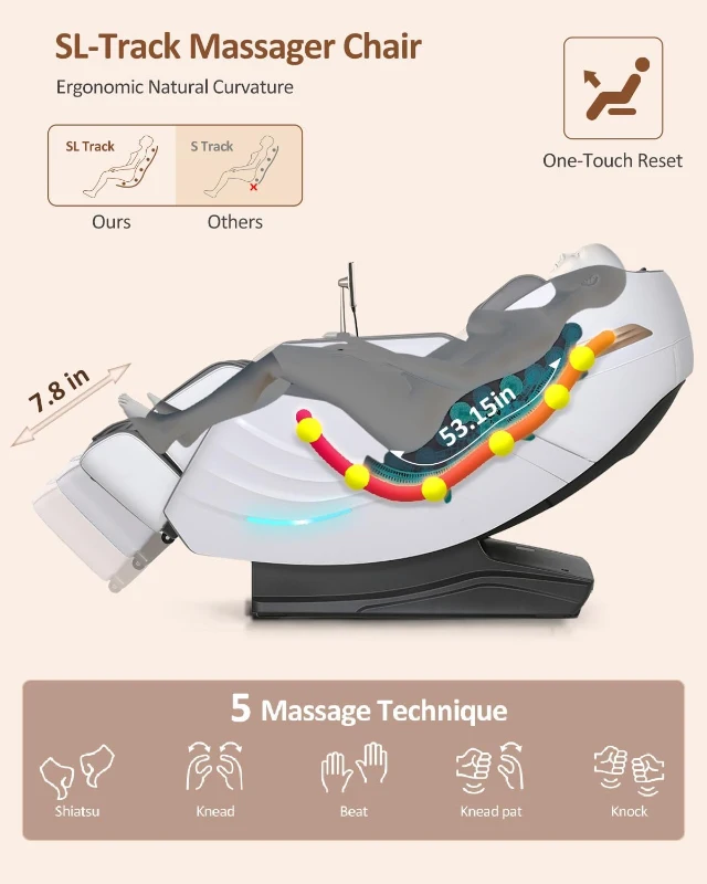 RELX 2026 Full-Body Massage Chair — 20-Mode Zero-Gravity SL-Track Shiatsu Recliner with Built-in Heat, Airbag Massage, Body Scan, Deep Yoga Stretch, Calfrest Extension & AI Control (White)