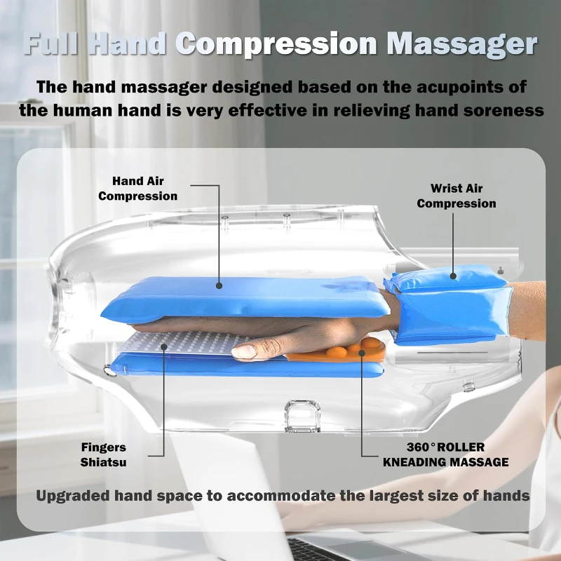 belhope Hand Massager — Hot & Cold Therapy with 9 Modes, 9 Intensities, Graphene Heat, Compression and Pressure Sensor, Wrist Support, 3000mAh, Black