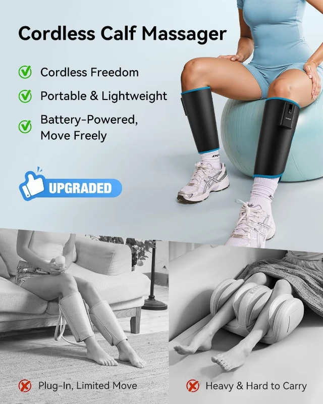 FIT KING Cordless Rechargeable Calf Massager — Portable 360° Leg Compression with 6 Intensities & 3 Modes