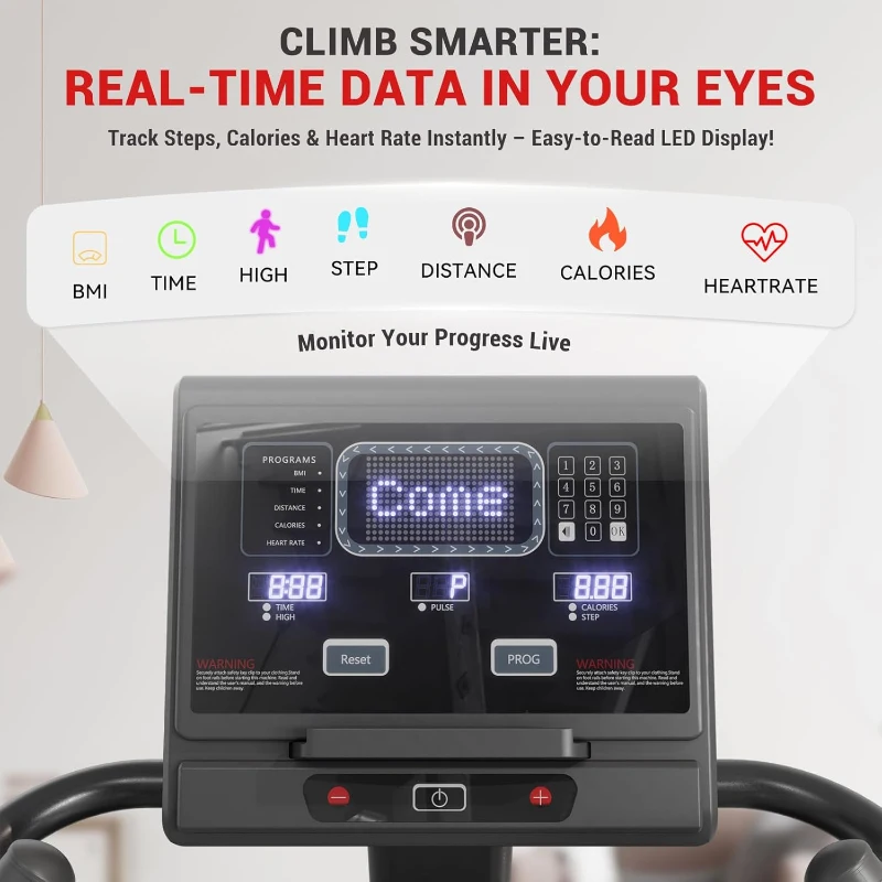 GMWD Commercial-Grade Stair Stepper Machine with 17.3"" LED Display, 15 Resistance Levels, 24-164 SPM