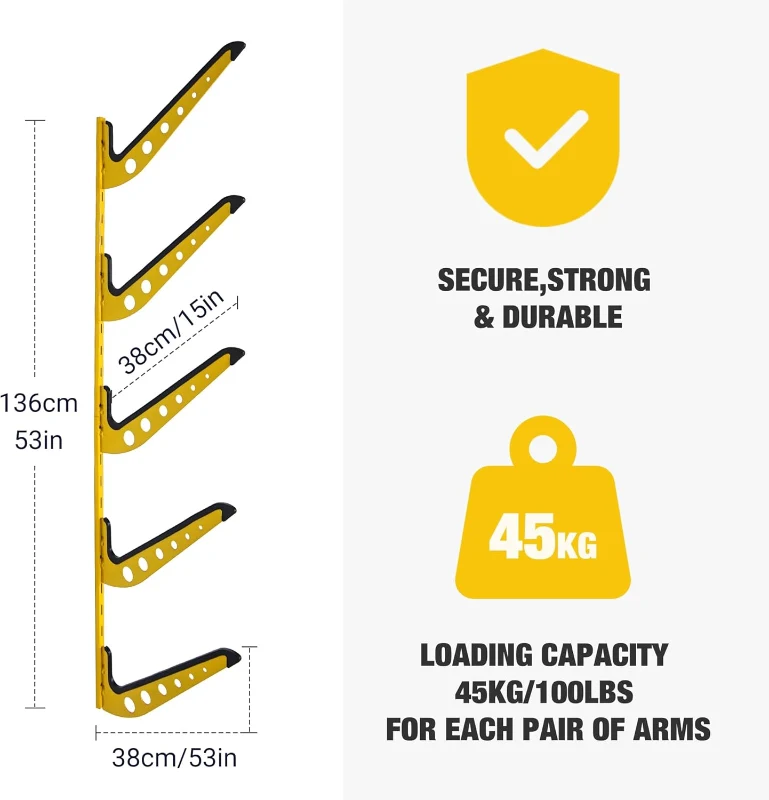 5-Board Wall-Mounted Rack for Surfboards, Wakeboards and Snowboards – Adjustable Wall Hangers for Display & Storage