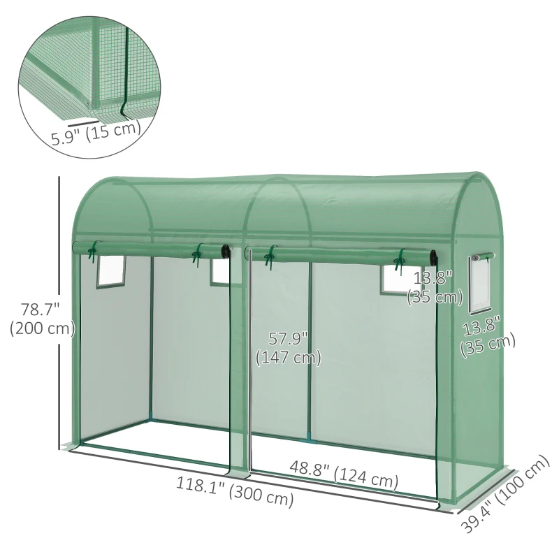 Outsunny Outdoor Garden Greenhouse, Steel Greenhouse tent with 2 Doors and 4 Windows for Backyard, Patio, 9.8'x3.3'x6.6', Green