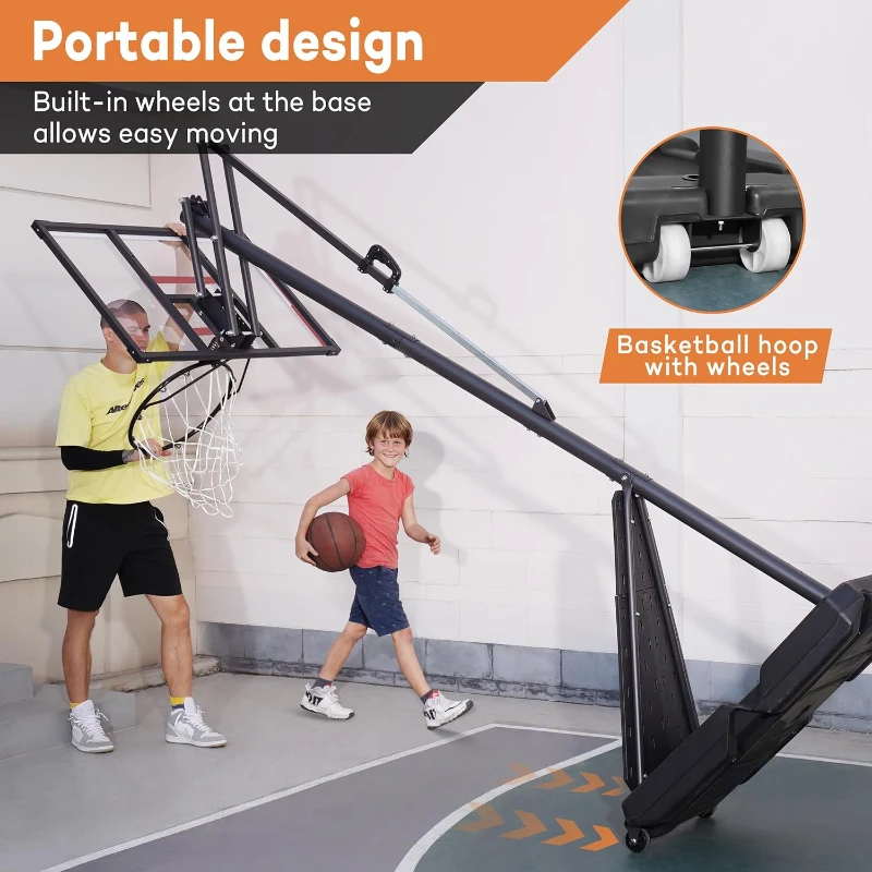 Aimking Outdoor Basketball Hoop System with 44"" Shatterproof PC Backboard, Height Adjustable 4.8–10 FT Portable Goal for Youth/Teens/Adults (Indoor/Outdoor/Pool)