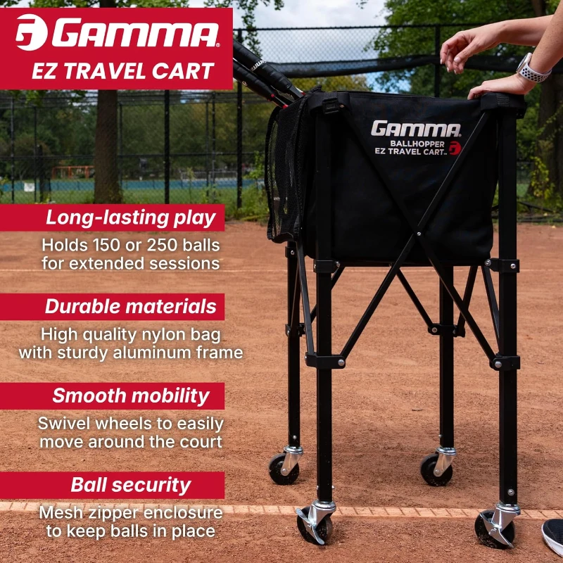 GAMMA Sports EZ Travel Cart — Portable Tennis & Pickleball Ball Hopper with Carrying Case