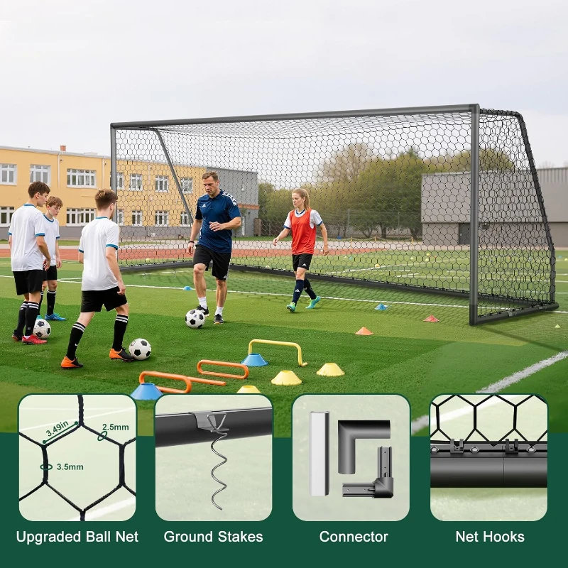 MOPHOTO Aluminum Soccer Goal — Sizes 6x4 to 24x8 for Training, Clubs & School Use