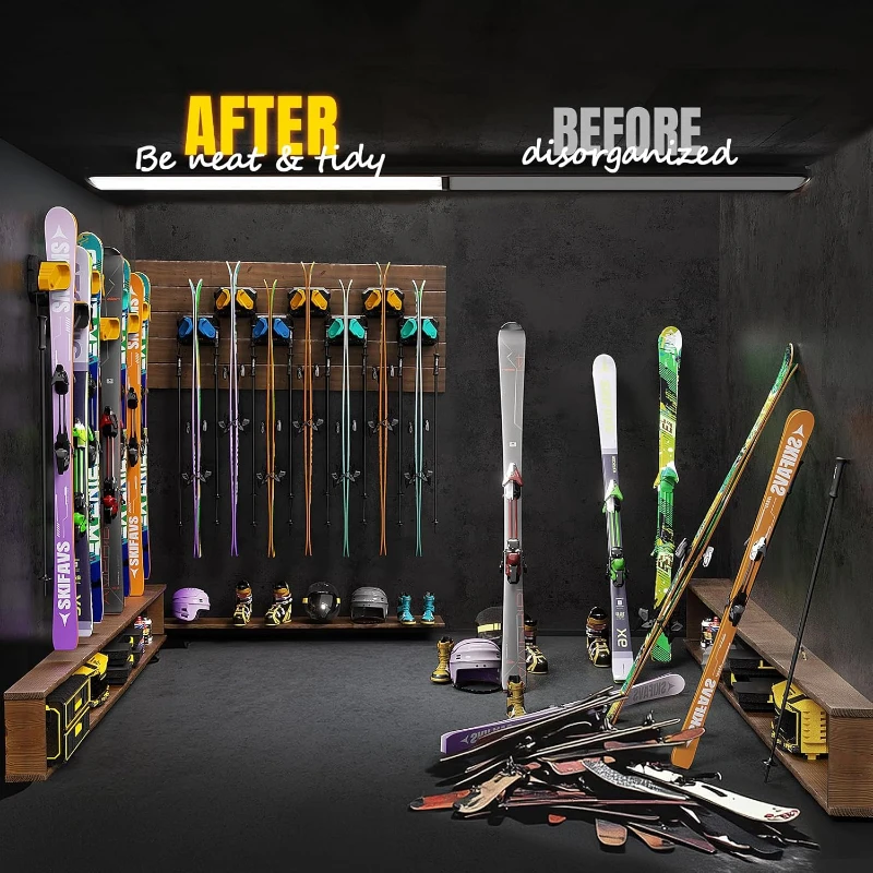 Skifavs Ski & Snowboard Wall Rack - Fits Any Ski/Board, Damage-Free Storage, Yellow (6-Pack)