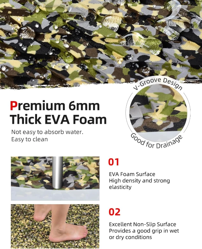 Abahub 6mm EVA Foam Boat Flooring — Non-Slip Camouflage Traction Pad, Self-Adhesive & Trimmable