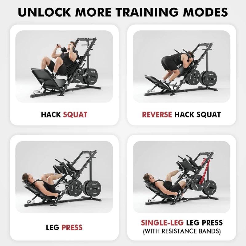 Mikolo Leg Press & Hack Squat Combo with Linear Bearings, Front and Rear Band Pegs, Full-Range Leg Training Machine