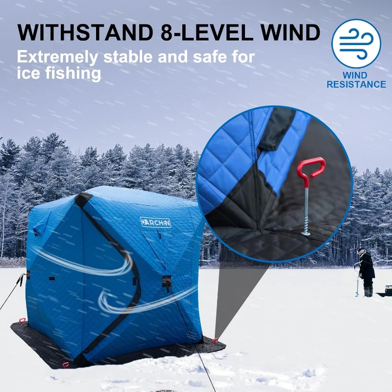 DARCHEN Insulated 3-Layer Pop-Up Ice Fishing Tent for 3–4 People — Thermal Shanty with Reinforced Skirt and Insulation