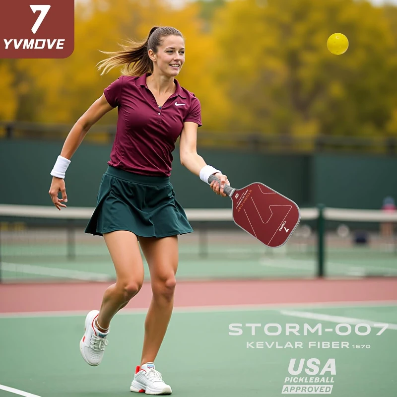 YVMOVE STORM 007 Pickleball Paddle - Hybrid Kevlar/Carbon Face, Thermoformed One-Piece Body, 16mm Polymer Core (8.1 oz)