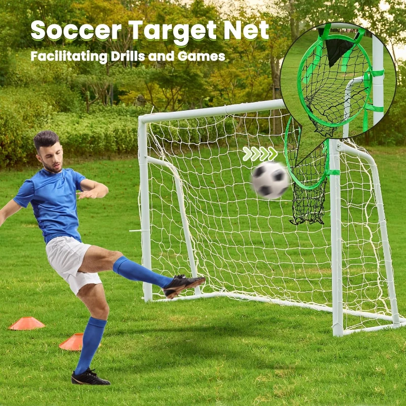 Steel Soccer Goal 6×4, 8×6 or 12×6 ft – 2"" Diameter Powder-Coated, Galvanized Frame with Training Target Net – Backyard Goal for Kids & Adults