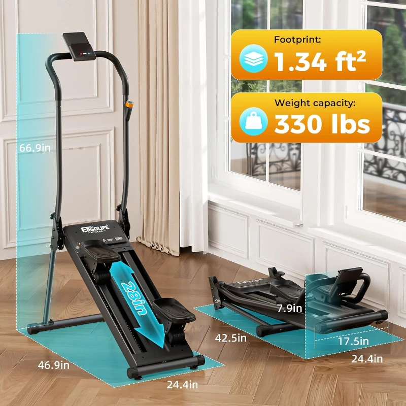 ERGOLIFE Foldable Stair Stepper – 6-Level Magnetic Resistance, Low-Noise Compact Stairmaster with 350LB Capacity
