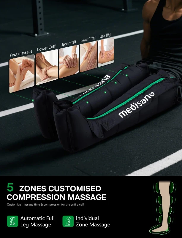 Medisana Full-Leg Compression Massager for Improved Circulation, Rechargeable Boots with 6 Modes & 7 Intensities (50–200 mmHg) — Recovery Device for Athletes, Muscle Relief & Pain Reduction