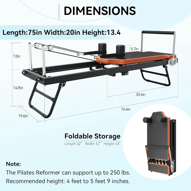 Pilates Reformer by Dpiolrcag - Foldable Home & Gym Machine, Supports Up to 250 lbs