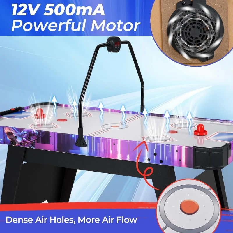 GYMAX 56 in Air Hockey Table with 12V High-Performance Motor and LED Digital Scoreboard - Includes 2 Pushers & 2 Pucks, for Home, Game Room, Office