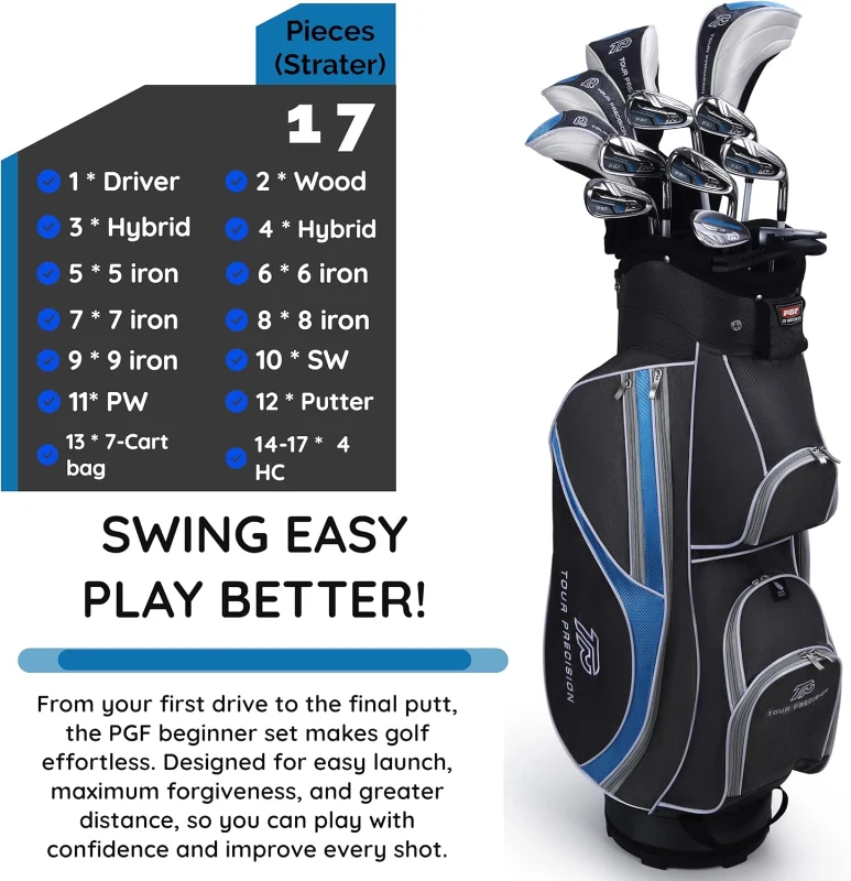 PGF Gold Tour Precision Complete Golf Club Package Set for Men & Women – Driver, Fairway, Hybrids, Irons, Wedges & Putter