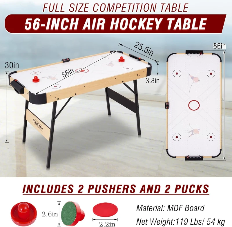 Folding Indoor Air Hockey Table with 12V Fan Motor and LED Electronic Scoreboard — Includes 2 Pucks & 2 Pushers, Perfect for Kids & Adults