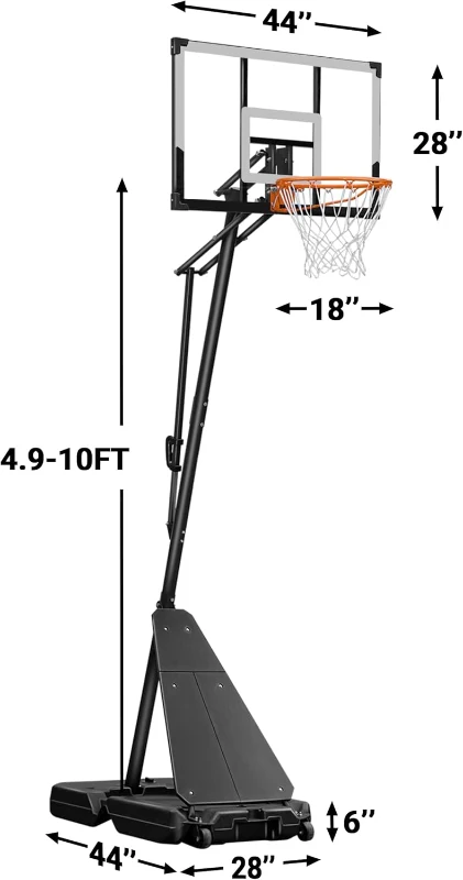 WIN.MAX 44"" Portable Basketball Hoop with Extra-Large Base — Adjustable 4.9–10 ft Goal System for Driveway and Backyard