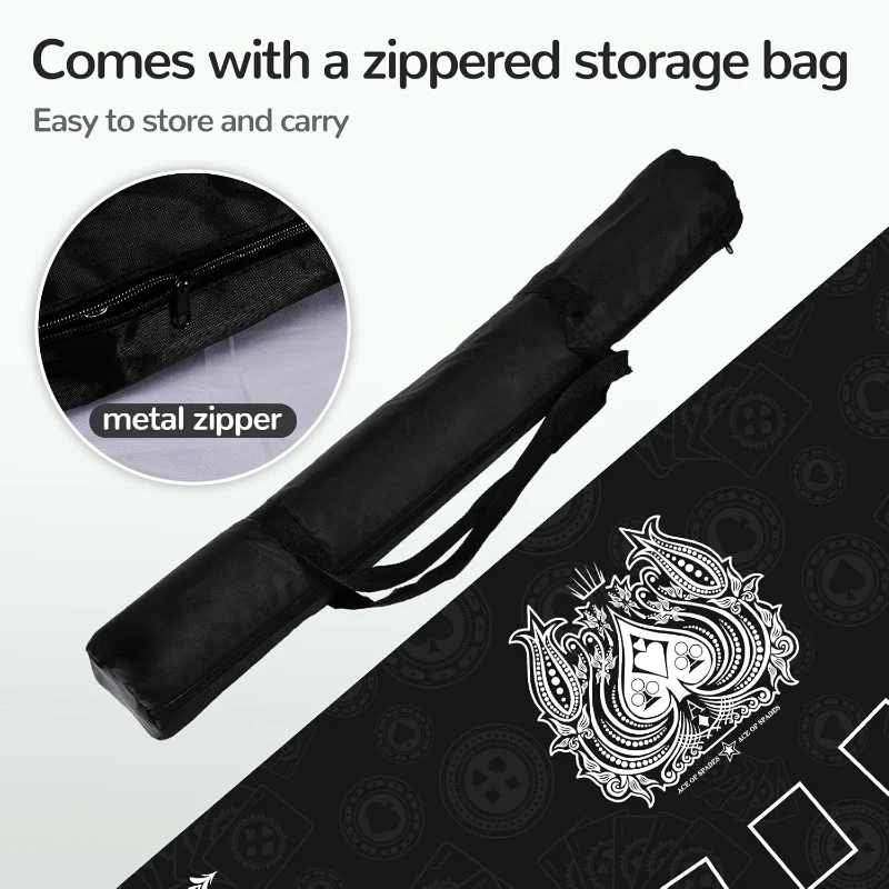 70"" x 35"" Waterproof Poker Table Mat — Ultra-Soft Texas Hold'em Surface with Smooth Premium Finish, Portable Zipper Carry Bag for Parties and Home Entertainment