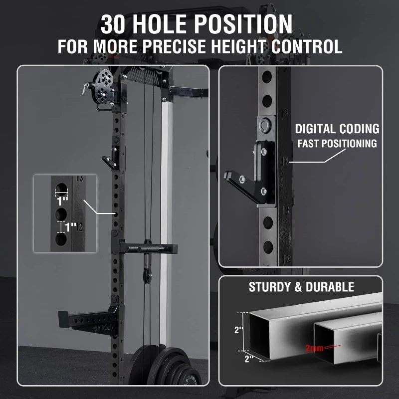 Mikolo HR05 Power Cage — 2000 lb Capacity Power Rack with Independent Dual Pulley System and Multi-Function Home Gym for Cable Crossover