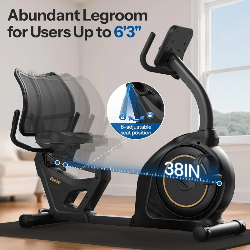 Niceday Recumbent Magnetic Exercise Bike with Smart App Compatibility — 32-Level Electric Resistance, 18 lb Quiet Flywheel, LCD Monitor, Heart-Rate Handles, 400 lb Capacity