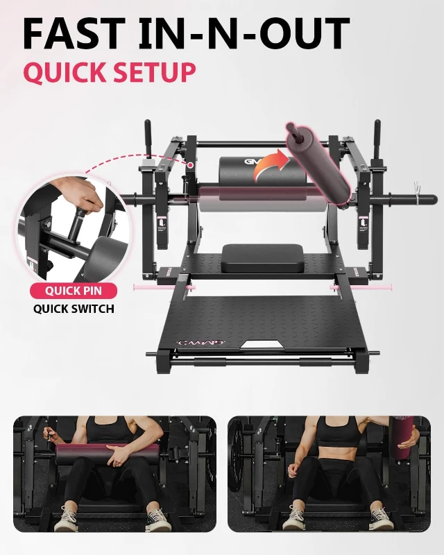 GMWD HRTQ Plate-Loaded Hip Thrust Machine, 800 lb Capacity Glute Bridge with Weight Holders and Adjustable Footboard, Heavy-Duty Butt Builder