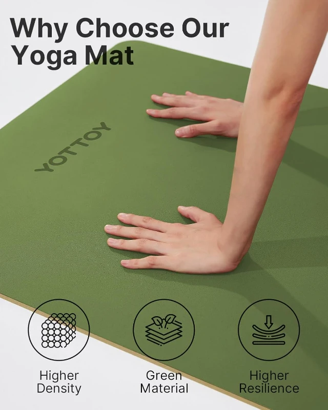 YOTTOY Non-Slip Hot Yoga Mat with Tear-Resistant Coconut Fiber & Natural Rubber, 72"" x 26"" x 5mm — Includes Carry Strap and Bag