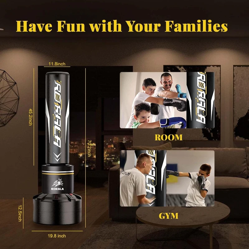 RORALA 70"" Freestanding Punching Bag with 12oz Pro Gloves – Heavy Standing Kick Bag for Adults & Teens, 203 lb Base Capacity