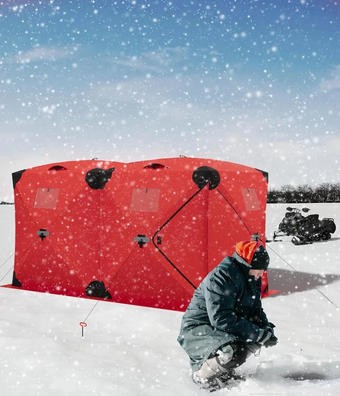 DEXSO Pop-Up Ice Fishing Tent — 4–6 Person Portable Ice Shack, Durable Weather-Resistant Shelter (Blue/Red)