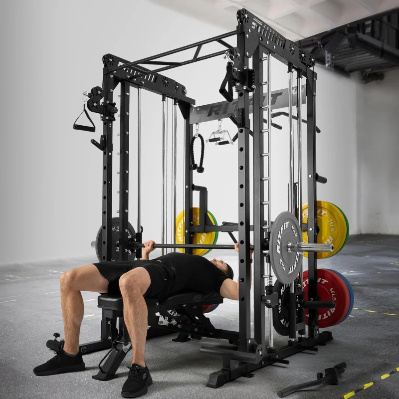 RitFit M1 & M1 Pro — Smith Machine with Cable Crossover System, Multi-Function Squat Rack Power Cage for Home Gyms
