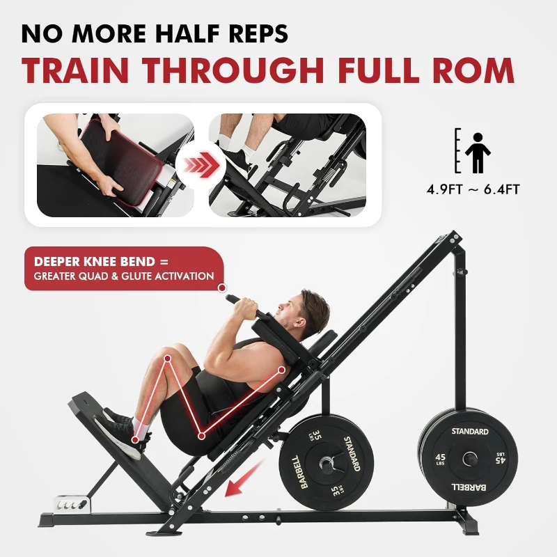 Mikolo Leg Press & Hack Squat Combo with Linear Bearings, Front and Rear Band Pegs, Full-Range Leg Training Machine