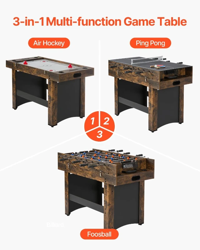 VEVOR 3-in-1 / 4-in-1 Combo Game Table (48""/54"") – Air Hockey, Ping Pong & Foosball Set with Pucks, Pushers & Manual Scorer for Home or Office