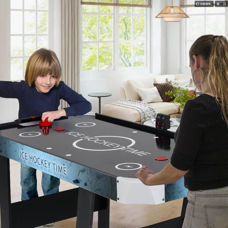 GYMAX 56"" Fold-Up Air Hockey Table — Arcade Style with Powerful 12V Motor, LED Digital Scoreboard, 2 Pushers & 2 Pucks — For Home, Game Room & Office