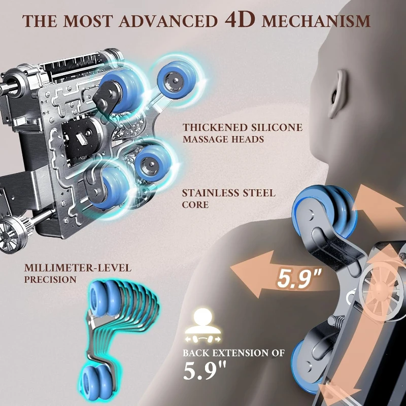 4D Full-Body Massage Chair Recliner with Zero Gravity, 53.14"" SL Track, Voice Control, Electric Calfrest Extension, 12 Auto Modes, USB-C, Bluetooth Speakers & 7"" TFT Screen