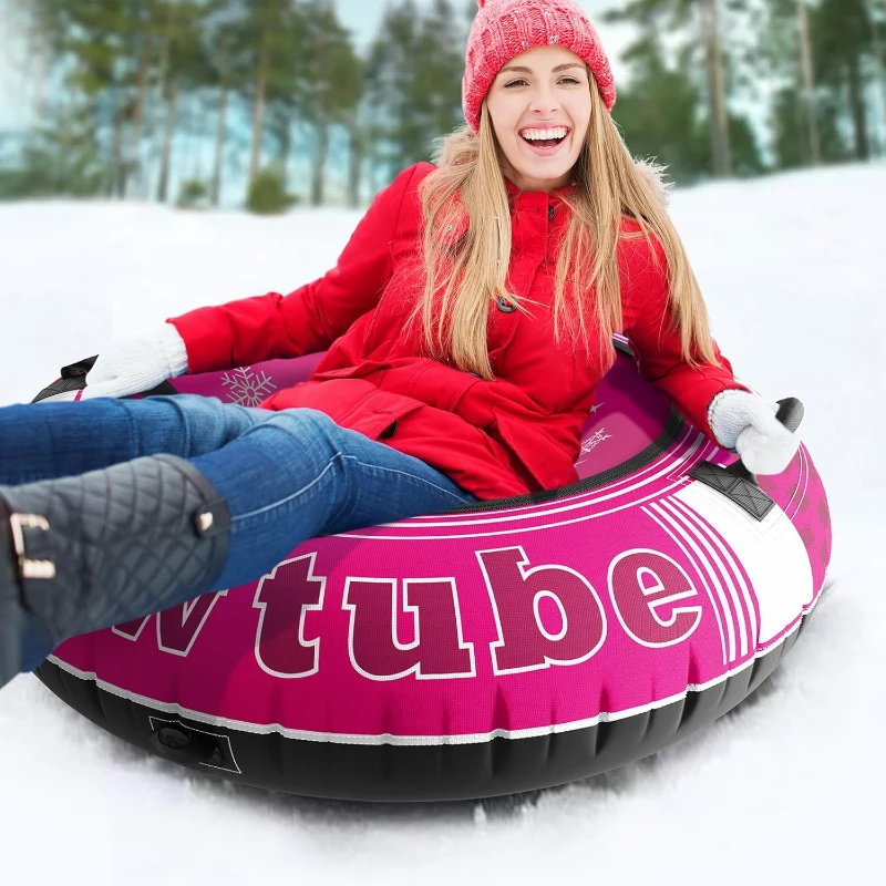 Jasonwell Heavy-Duty Snow Tube Sled — Canvas-Covered Inflatable Tube with Thick Bottom, Fast Sliding Surface, Sturdy Handles & Tow Strap, Gift-Ready Winter Toy