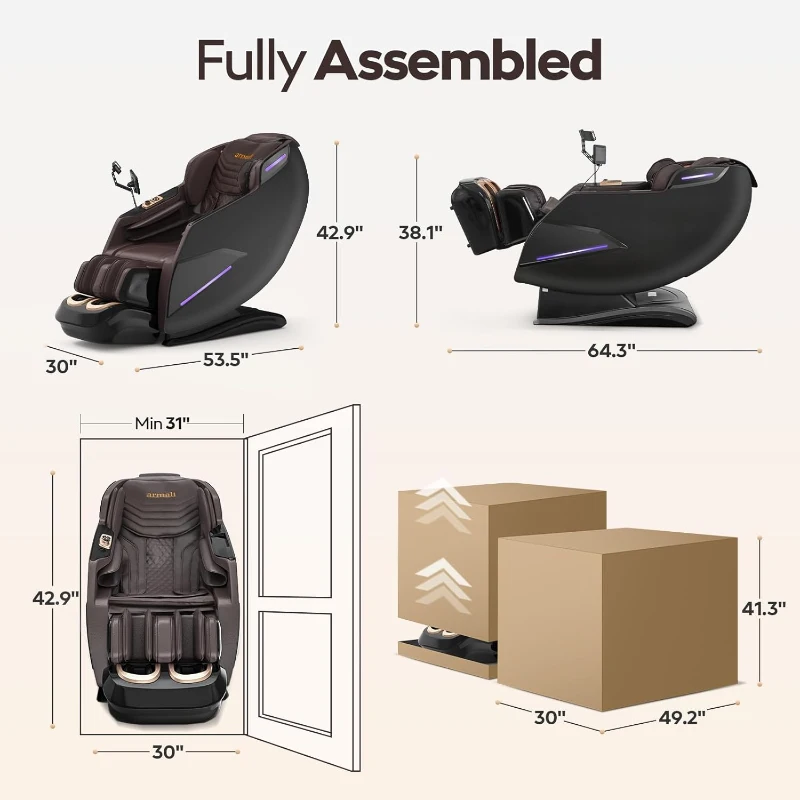 4D Full-Body Massage Chair Recliner with Zero Gravity, SL-Track Shiatsu, Core Heating, 20 Massage Techniques, Deep Yoga Stretch, Foot Rollers, AI Voice, Touchscreen & Wireless Charging