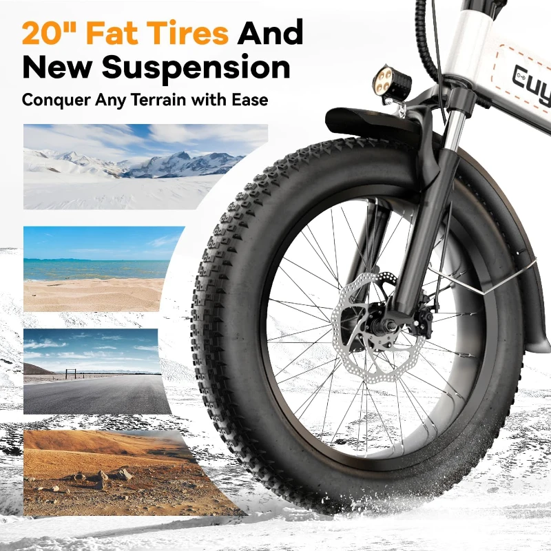 KEBIKO 1000W Peak Folding Electric Bike - 48V 20Ah Removable Battery, 30+ MPH, Up to 80 Mile Range, 20"" Fat Tire Foldable E-Bike for Adults (Commute, Beach, Snow)