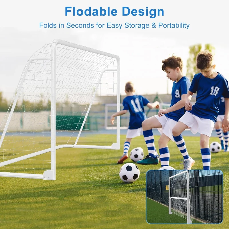 MOPHOTO Foldable Soccer Goal — Multiple Sizes (6x4, 8x6, 10x6.5, 12x6, 16x7, 18.5x6.5, 21x7, 24x8) for Backyard Training & Adult/Teen Practice