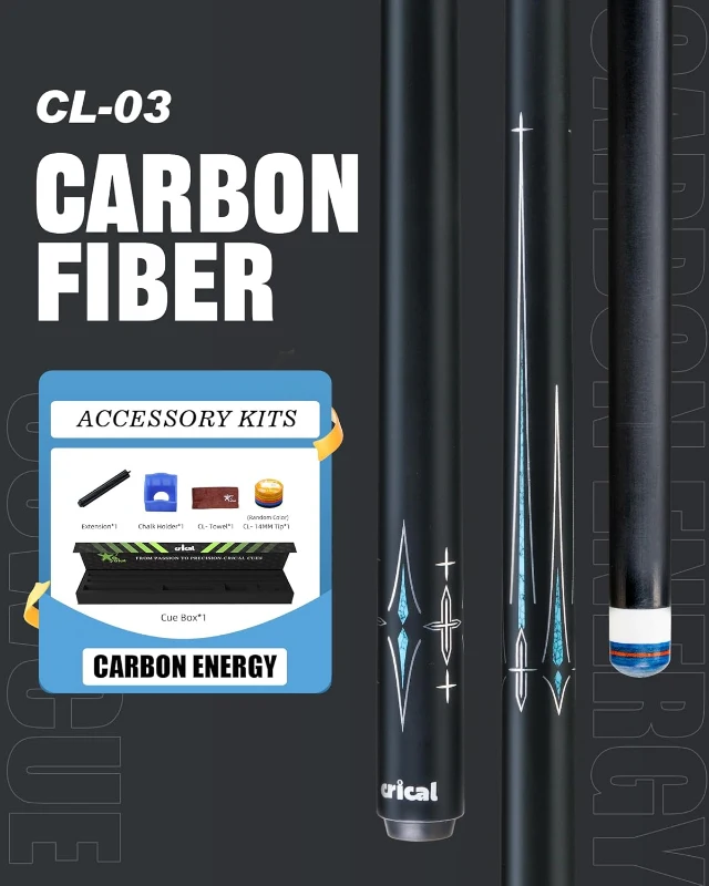CRICAL 58"" Carbon Fiber Pool Cue – Professional Low-Deflection Billiard Cue with 3/8×8 Stainless Steel Joint & 12.5mm Tip