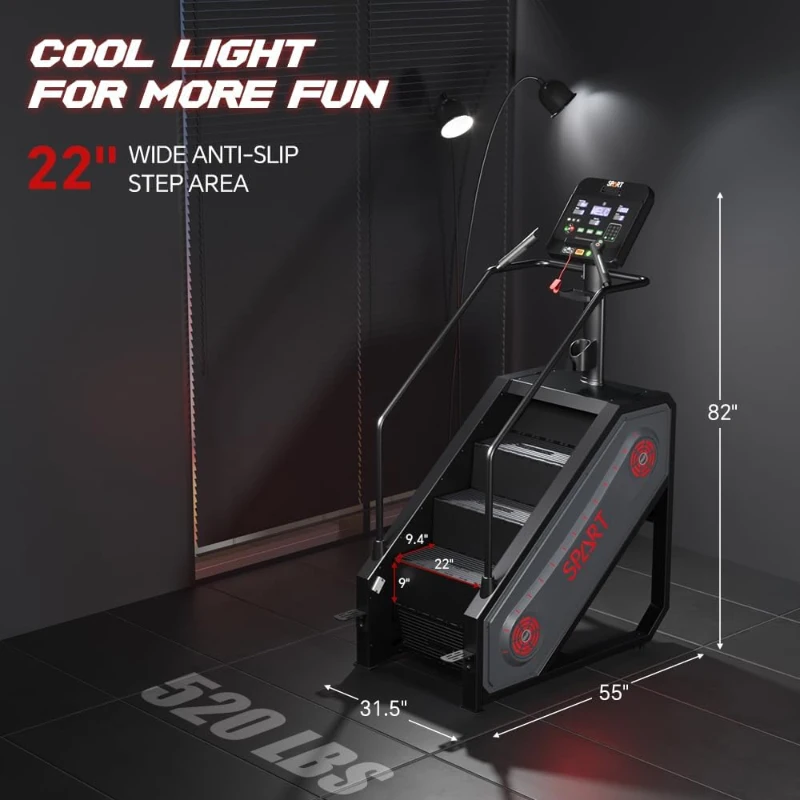 SPART Professional Stair Stepper Machine with 18"" LED Display, 15-Speed Levels, Speaker, Cooling Fan, Wireless Charger and Safety Key — Commercial Home Climber