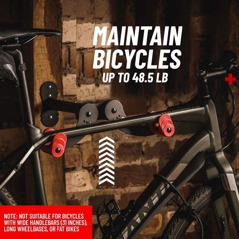 PRO BIKE TOOL Adjustable Horizontal Bike Wall Mounts (Set of 2) — Heavy-Duty Metal Arms, Space-Saving Garage Rack for Nearly Any Bike, Black/Red