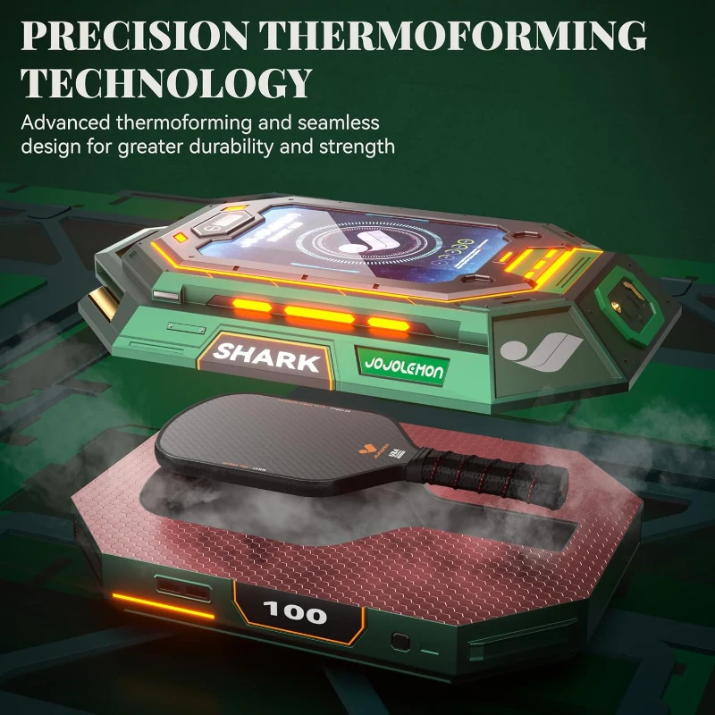 JOJOLEMON Shark 100 Carbon Fiber Pickleball Paddle - 16mm Shark Power Polymer (Polypropylene Honeycomb) Core for Enhanced Spin & Consistency