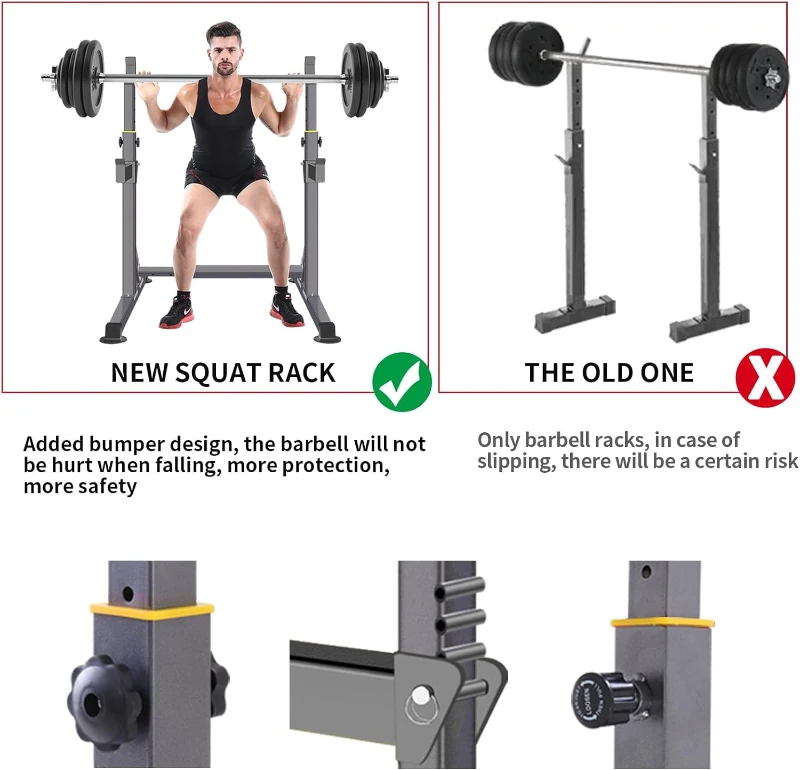 Adjustable Squat Rack — Multi-Function Barbell Rack for Home Gym, Portable Bench Press, 690 lb Capacity, 13-Height & 6-Width Positions
